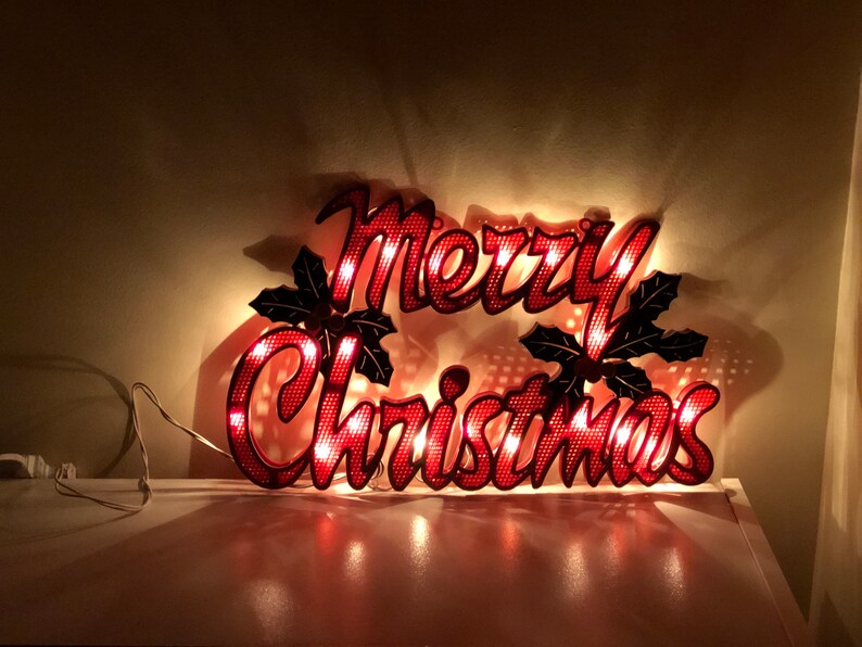 Vintage Merry Christmas Light up Sign Window or Wall Decor Etsy