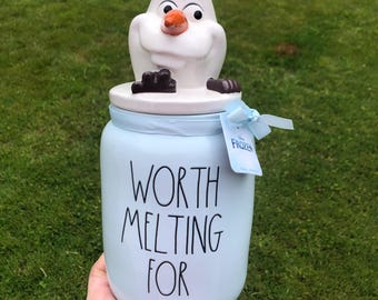 Rae Dunn New Disney Frozen Olaf Canister or Cookie Jar "Worth Melting For"