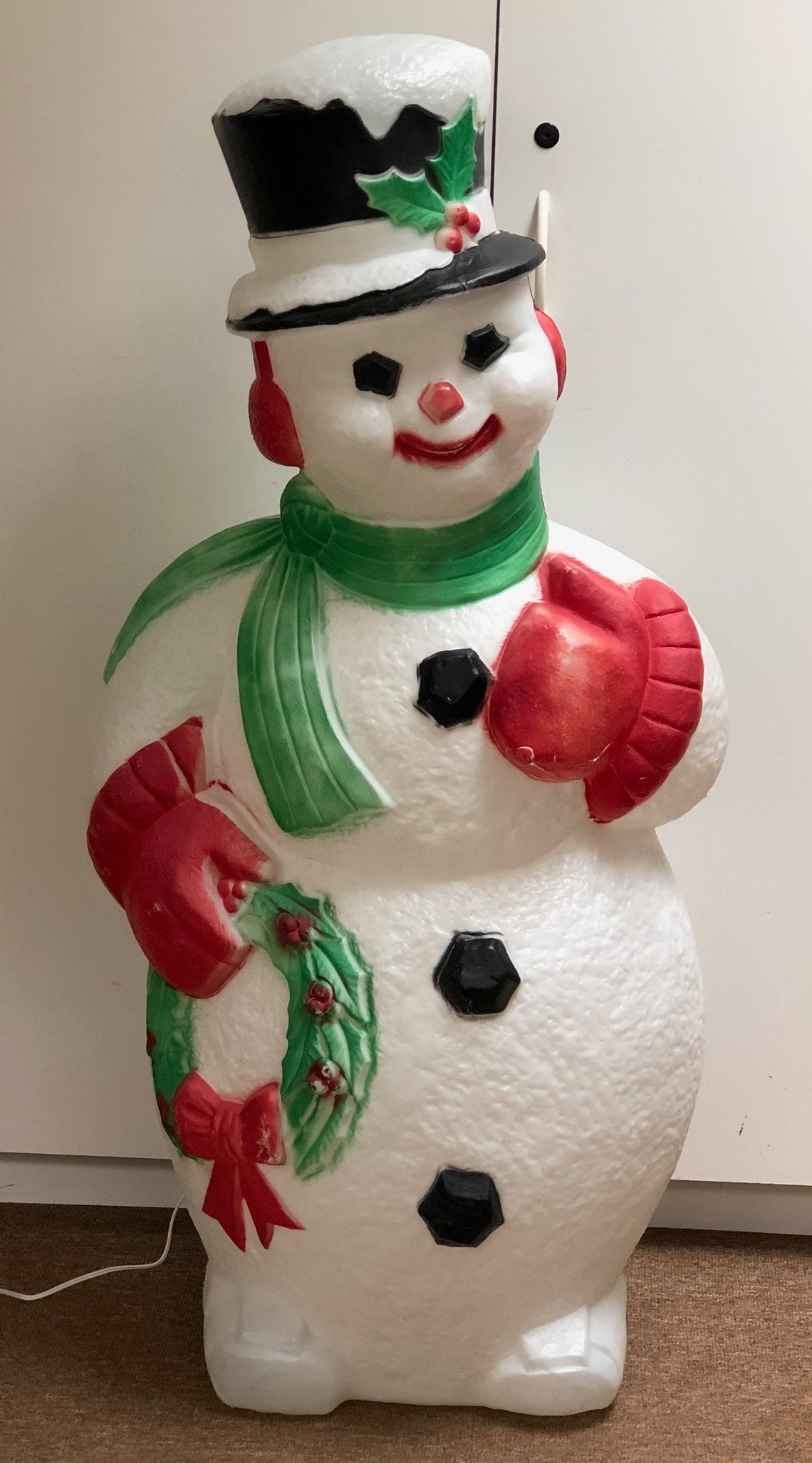 Christmas Blow Mold Snowman Holding Wreath Comes w/ Light Cord | Etsy