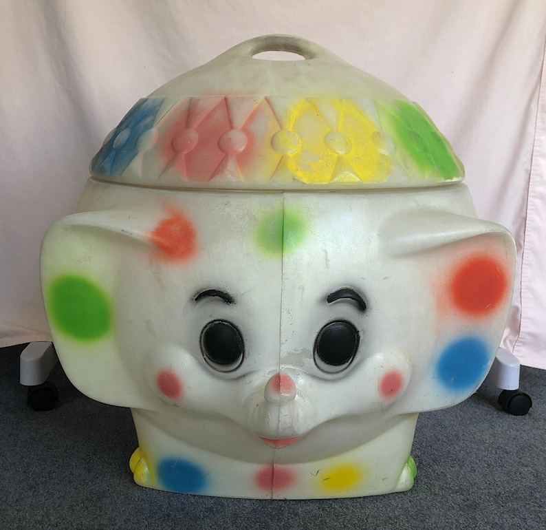 Vintage 1970's Polka Dot Elephant Toy Box Chest & Lid Blow Etsy