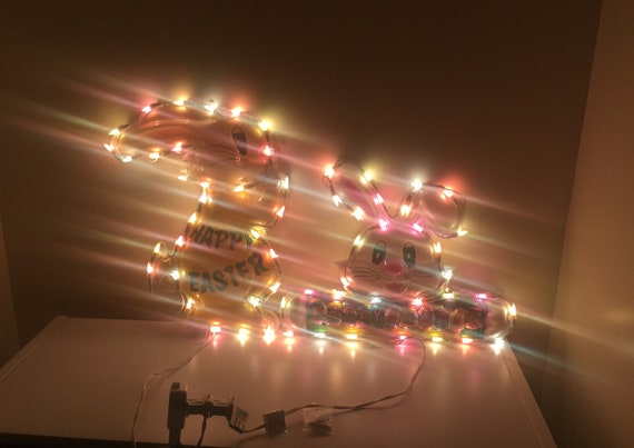 Vintage Easter Light Up 2 Rabbits Bunnies Silhouettes Window Etsy