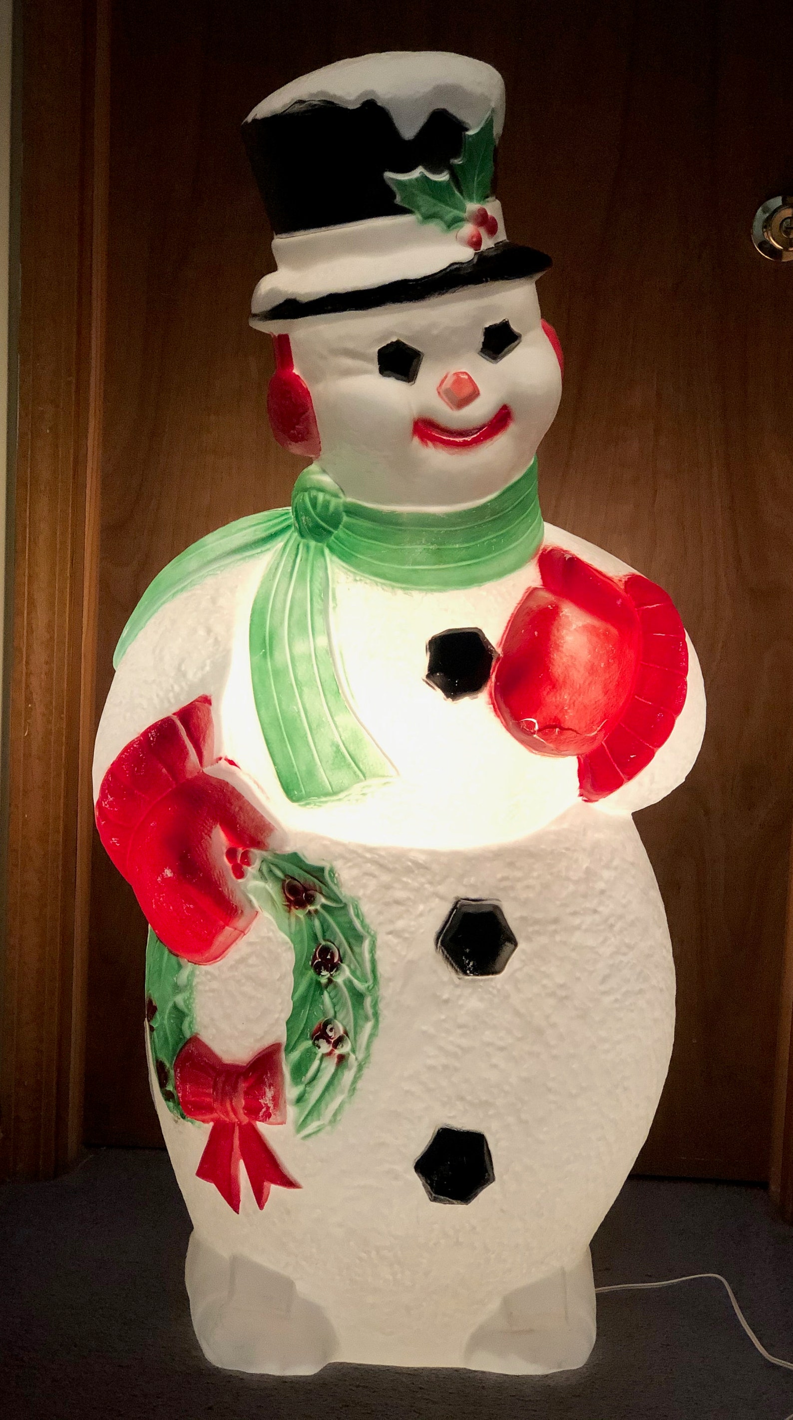 Christmas Blow Mold Snowman Holding Wreath Comes w/ Light Cord Etsy