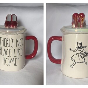 Rae Dunn New Topped Mug Wizard Of Oz Dorothy Ruby Slippers There's No Place Like Home No Damage Never Used