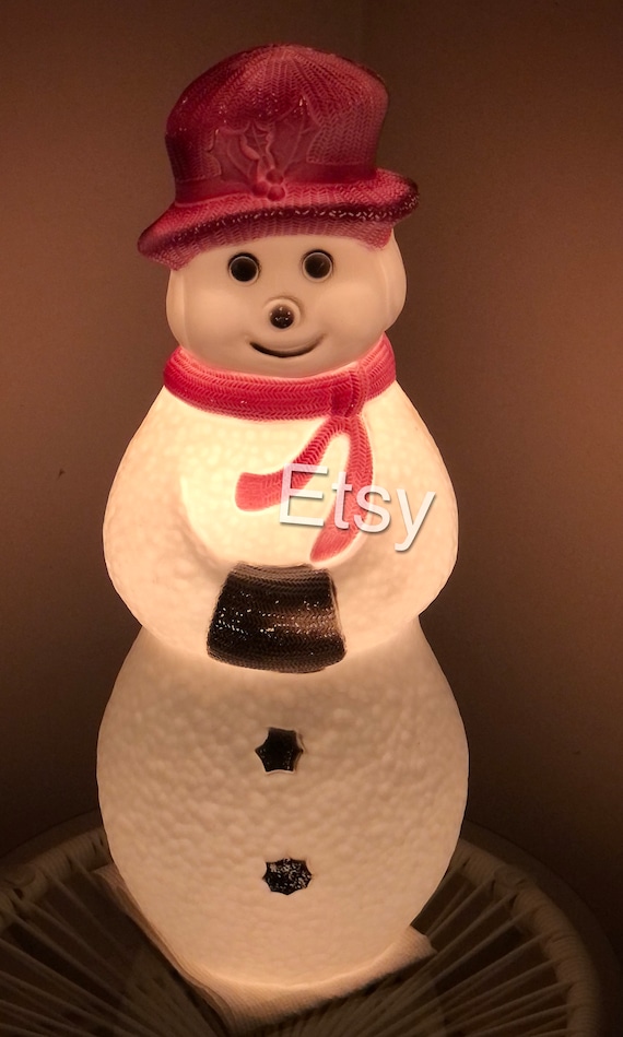 RARE Color Pink Union Christmas Snowman Blow Mold Comes W