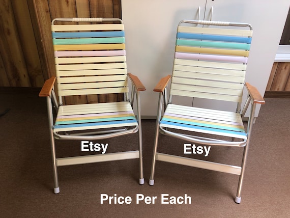 Vintage Retro Pastel Colors Vinyl Strap Aluminum Frame Wood Arms