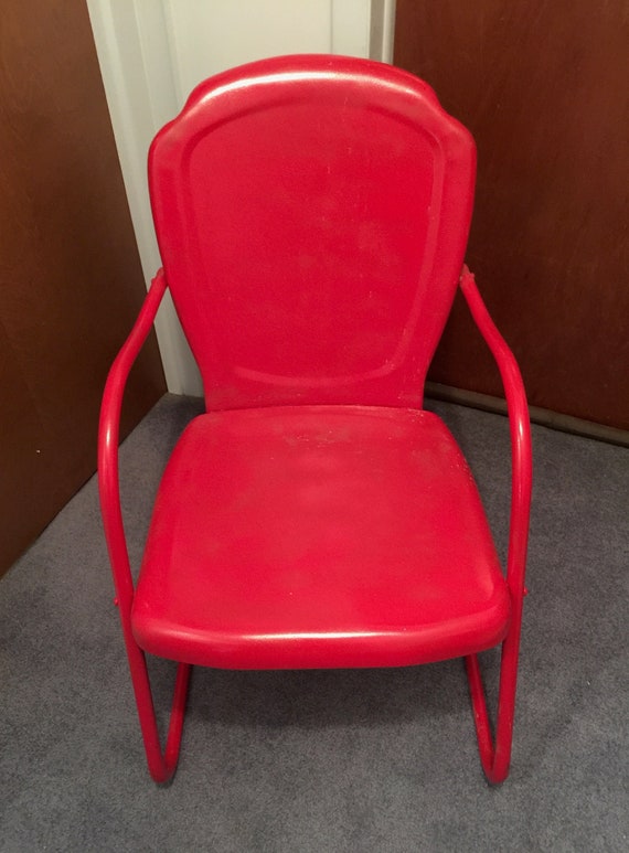 Vintage Red Metal Retro Outdoor Very Solid No Rust Bounce Vintage Red Metal Retro Outdoor Very, Retro Red Metal Outdoor Chairs