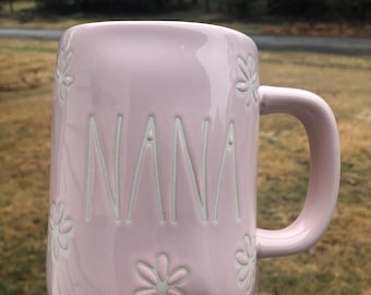 Rae Dunn New Nana All Pink Mug w/ Flowers No Damage Never Used
