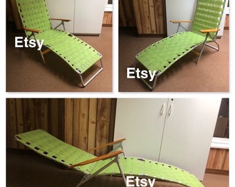 Vintage Mid Century Modern Folding Telescope Green Web Straps Patio Pool Deck Lawn Lounge Chair Lounger Nice Condition Etsy