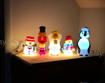 5 Christmas Blow Mold Table Top Penguin 2 Snowman Nutcracker Angel Come w/ Light Cord Holiday Decorations Seasonal Decor No Damage