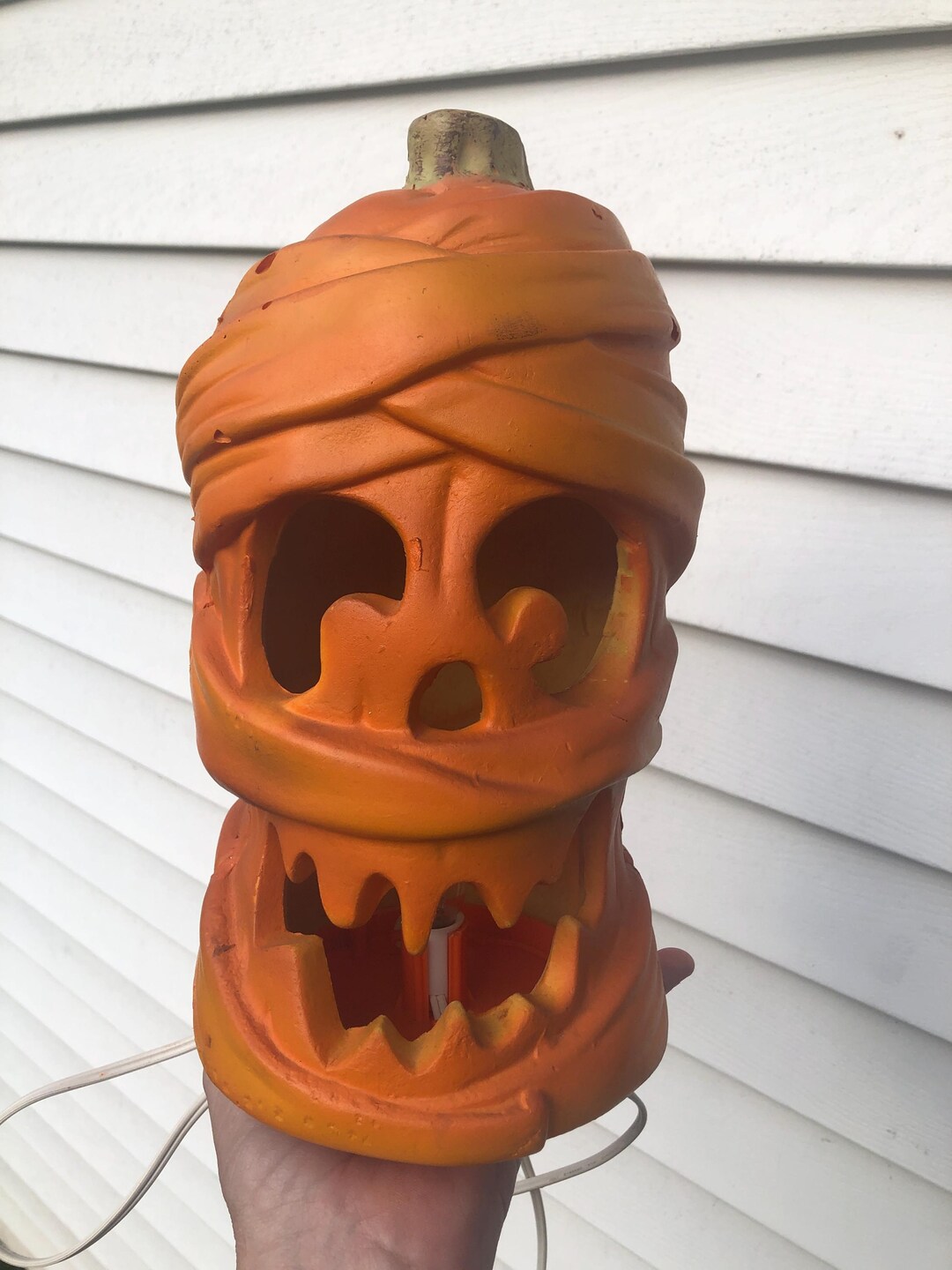 Vintage Trendmasters Halloween Pumpkin Mummy Head Light up Foam Blow ...