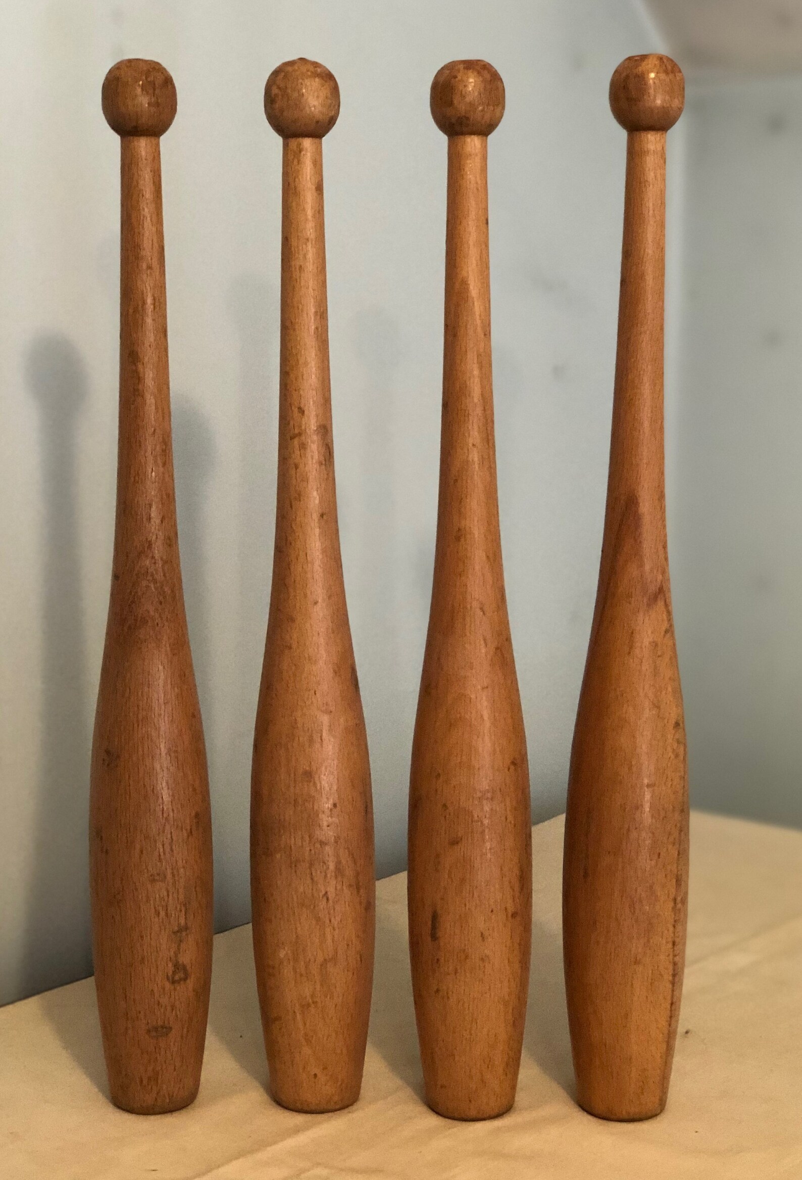 4 Vintage Wood Juggling Pins 17 3/4 Tall Original Label Etsy