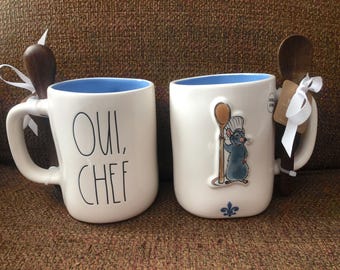 Rae Dunn New Disney Ratatouille "Oui Chef" w/ Wooden Spoon Mug