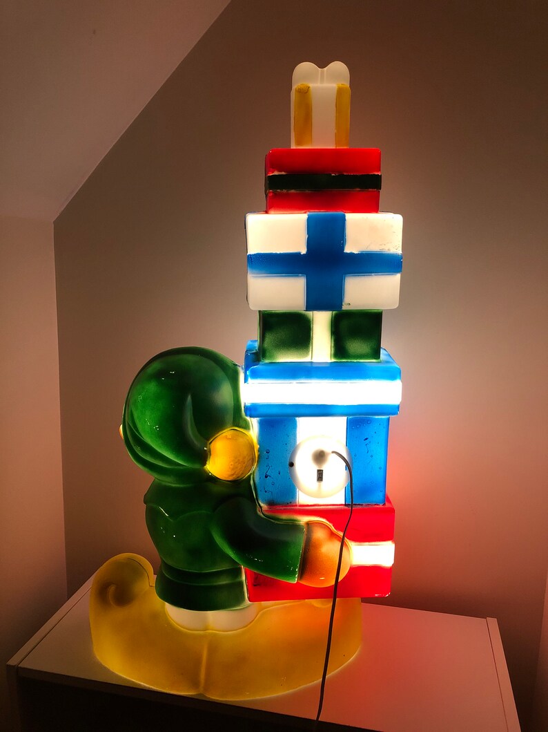 Vintage Christmas Elf Blow Mold w/ Presents Comes w/ Light Etsy