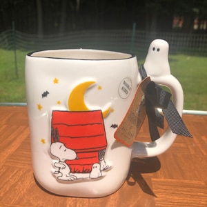Rae Dunn New Peanuts Snoopy Woodstock Halloween Mug &quot;BOO&quot; Ghost on Handle No  Damage Never Used