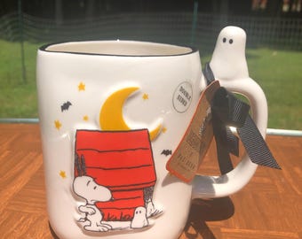 Rae Dunn Peanuts Snoopy Halloween Mug, Ghost Handle, 'BOO'