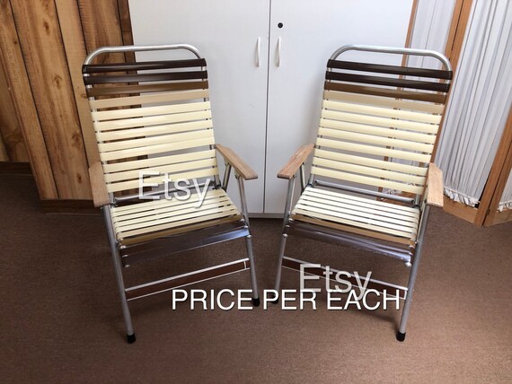 Vintage Vinyl Strap Folding Patio Deck Lawn Chair Aluminum Frame