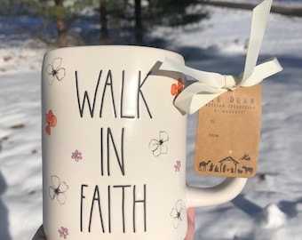 Rae Dunn "Walk In Faith" Mug, Floral Religious Coffee