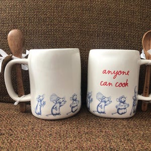 Rae Dunn New Disney Ratatouille "Anyone Can Cook" Mug w/ Wooden Spoon & Remy the Mouse No Damage Never Used