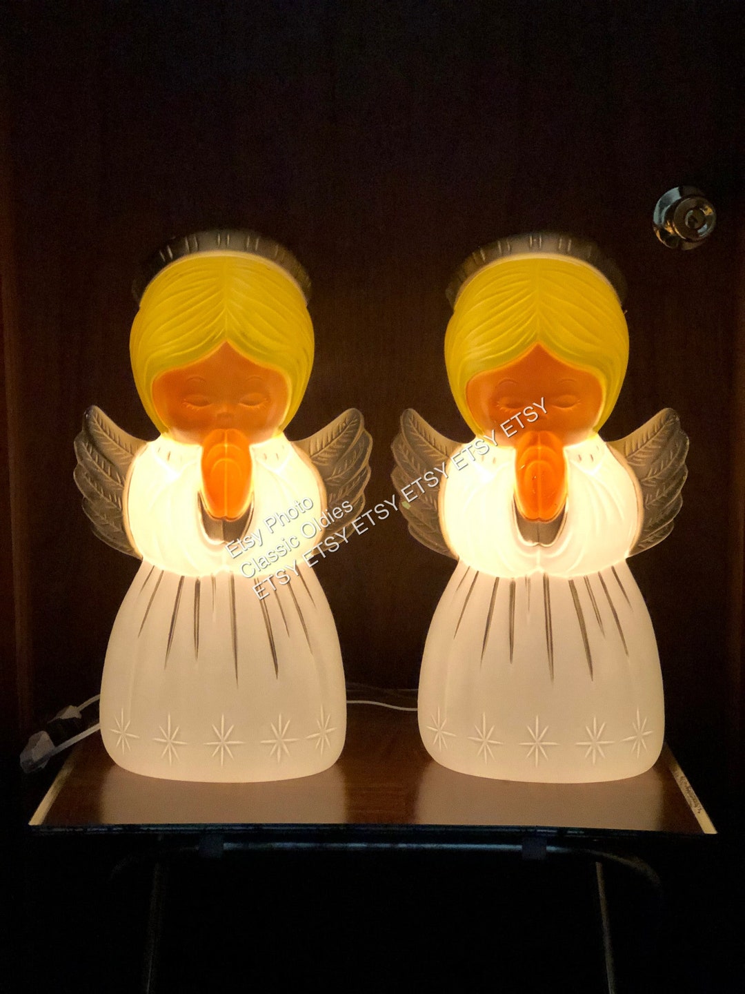 2 Christmas Angel Blow Mold Blonde Hair 18 Tall Grand Venture Come W