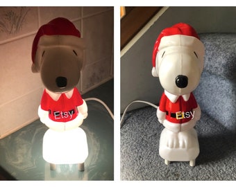 Vintage Peanuts Snoopy Christmas Blow Mold Light Topper Comes w/ Light Cord 9" Tall No Cracks Holiday Seasonal Decorations