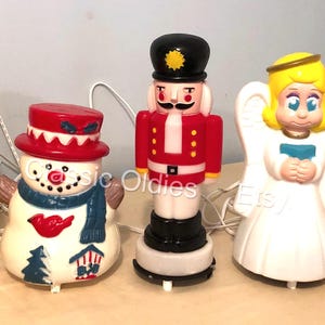 Vintage Christmas Blow Mold Tabletop Figures Santa Bear, Snowman, Angel, Nutcracker, Reindeer