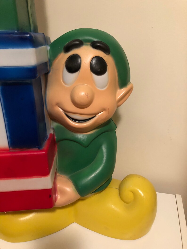 Vintage Christmas Elf Blow Mold w/ Presents Comes w/ Light Etsy