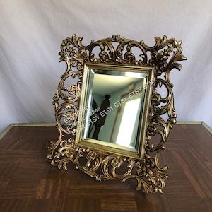 Real Pretty Hollywood Regency Vintage 50&#39;s Vanity Top Bevelled  Mirror in Fancy Gold Frame