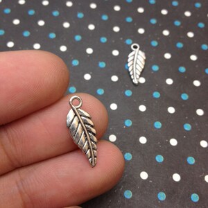 100 pcs Antique Silver Leaf Charms 7mmx19mm