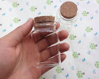 4 mini bottiglie di vetro con tappi 46 x 70mm