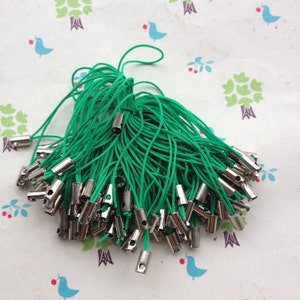 100pcs 50mm Green Cell phone straps and white k connector