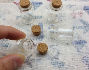 20 pz Round fondo Mini bottiglie in vetro con tappi di sughero 20x30mm