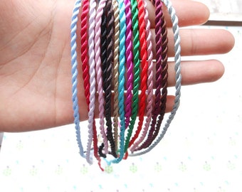 30pcs 18-20 inch 3mm Mixed color twist silk necklace cord with a loop and knot
