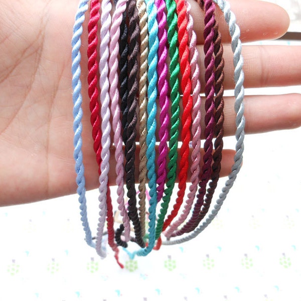 30pcs 18-20 inch 3mm Mixed color twist silk necklace cord with a loop and knot