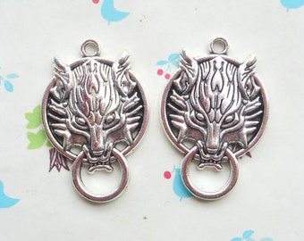 la tête 10 pcs 27x40mm du Loup Antique Silver Charms, connecteur tête de loup, pendentif tête de loup