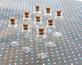 20 mini bottiglie di vetro con tappi di sughero 15x44mm