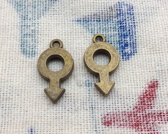 30pcs Antique Bronze Male And Female Gender Symbol Charms - Mars Symbol 12mmx22mm