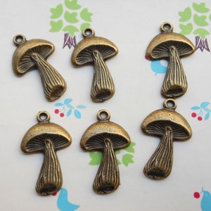 50 pcs of Antique Bronze Lovely Mushroom Charms 17x27mm