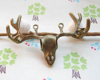 12 pcs 38x54mm Antique Bronze 3D Deer Head Charms Connectors Stag Antler Skull Deer Antler , Elk Deer, Elk Antlers Head Skull, DIY Supplies