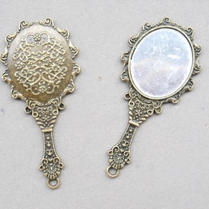 4pcs 43x70mm Antique Bronze mirror Charms tibetan style mirror pendant vintage mirror