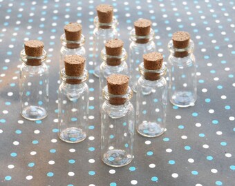 20 mini bottiglie di vetro con tappi di sughero 12x31mm