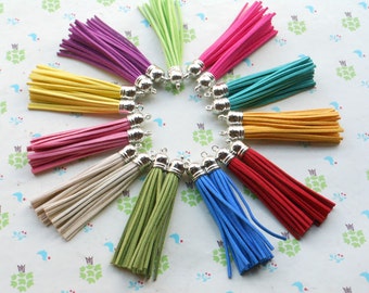 20pieces Mixed color 90x10mm Suede Leather Tassel With Silver color plastic Cap Tassel Fringe Tassel with Shinny