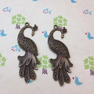 10 Pcs 22x61mm Antique Bronze Peacock Pendants Charms