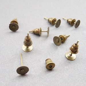 100 pieces  Nickel Free Surgical Steel Stud Earnuts and 6mm Flat Pads, Ancient bronze Earring Posts with Back Stoppers(Nickel free ).