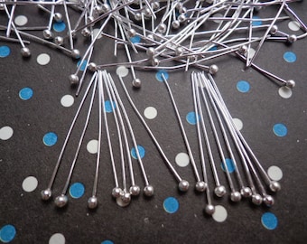 SALE --200 pcs of plated silver ball head pins 30mm