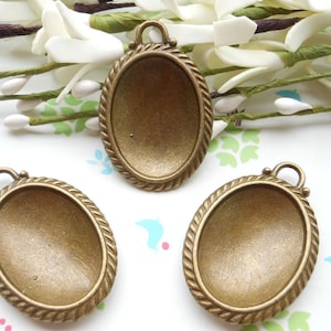 6Pcs 28X36mm Antique Bronze Plated Brass Cabochon Base frame Base for making necklaces and pendants