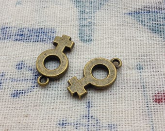 30pcs Antique Bronze Male And Female Gender Symbol Charms - Mars Symbol 12mmx22mm
