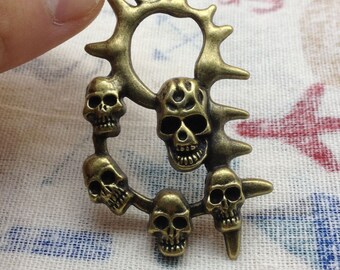 5pcs 38x60mm antique bronze color metal skull charm , metal skull pendant