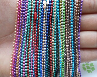 100 pcs Assorted colors(Mixed color) Ball Chain Necklaces - 27inch, 2.0mm