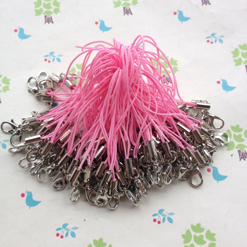 100pcs cinghie di telefono cellulare rosa con chiusura aragosta k bianco includevano. 7cm di lunghezza. Linea di telefonia mobile, telefoni cellulari