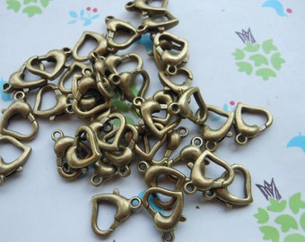 100 pcs antique bronze heart lobster clasps 15X11mm